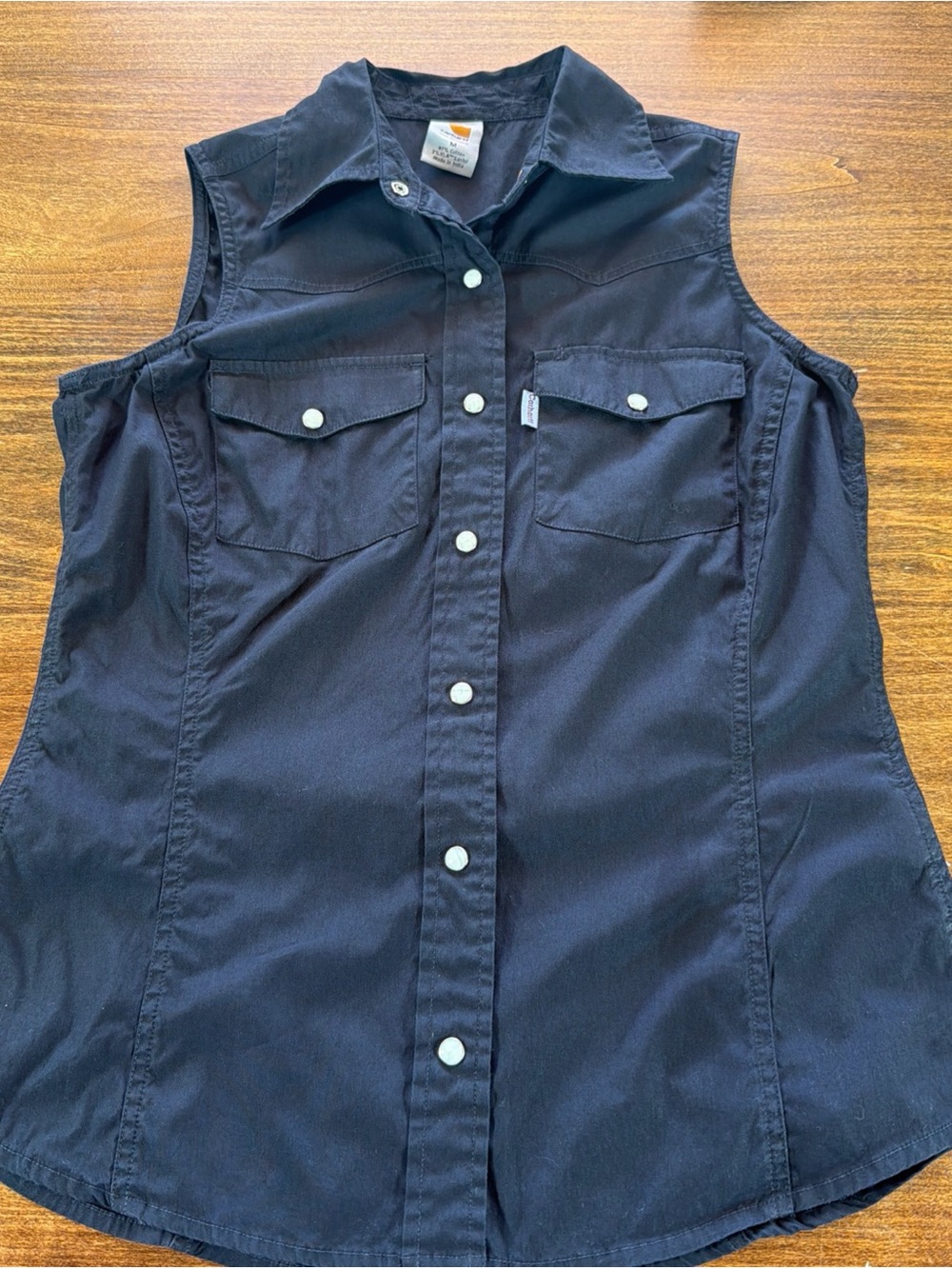 Carhartt Sleeveless Button-Front Black Pearl Snap Sleeveless Top